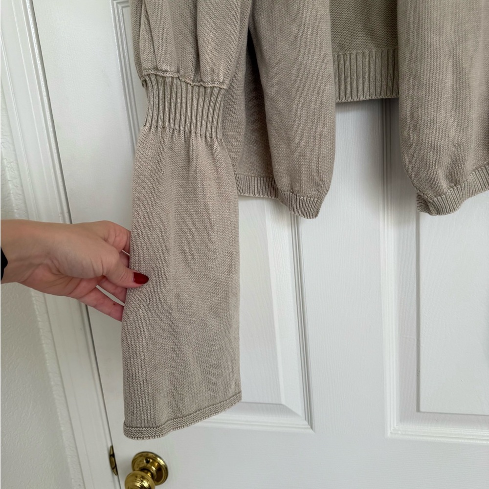 Anthropologie Pilcro Bell Sleeve Open Front Hood Sweater Band Sleeve Tan XL - Picture 3 of 10